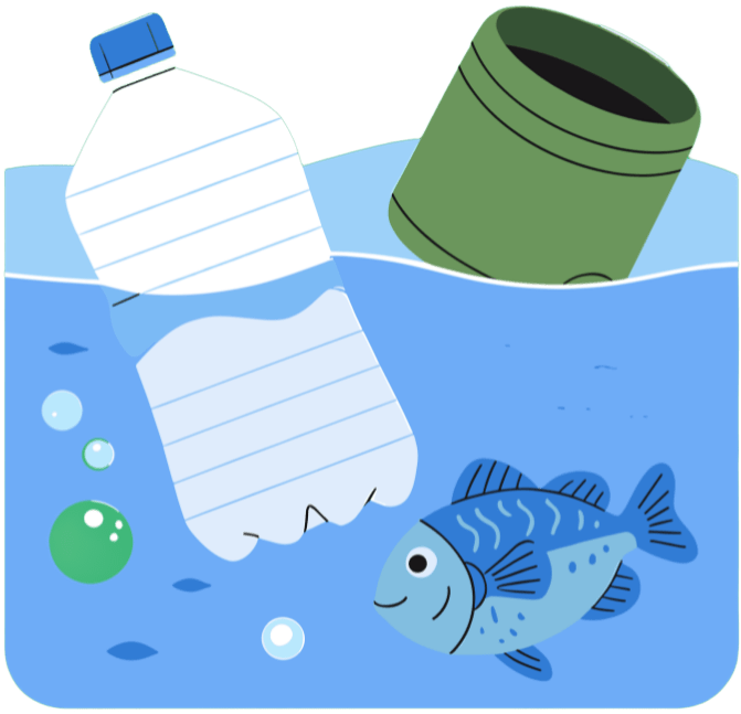 Illustrated coastal scene focused on ocean protection and environmental awareness